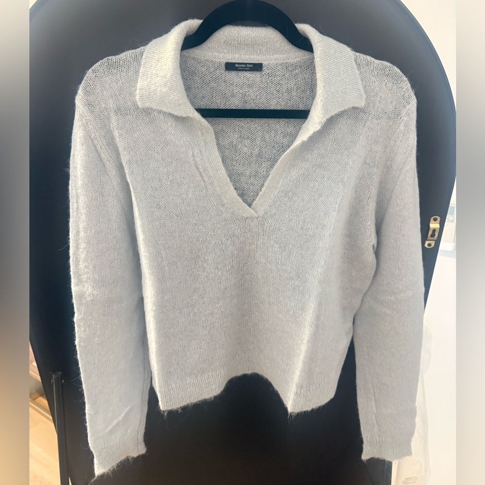 Massimo Dutti Women's Alpaca Blend Knit Polo Sweater - Sky Blue, Size M